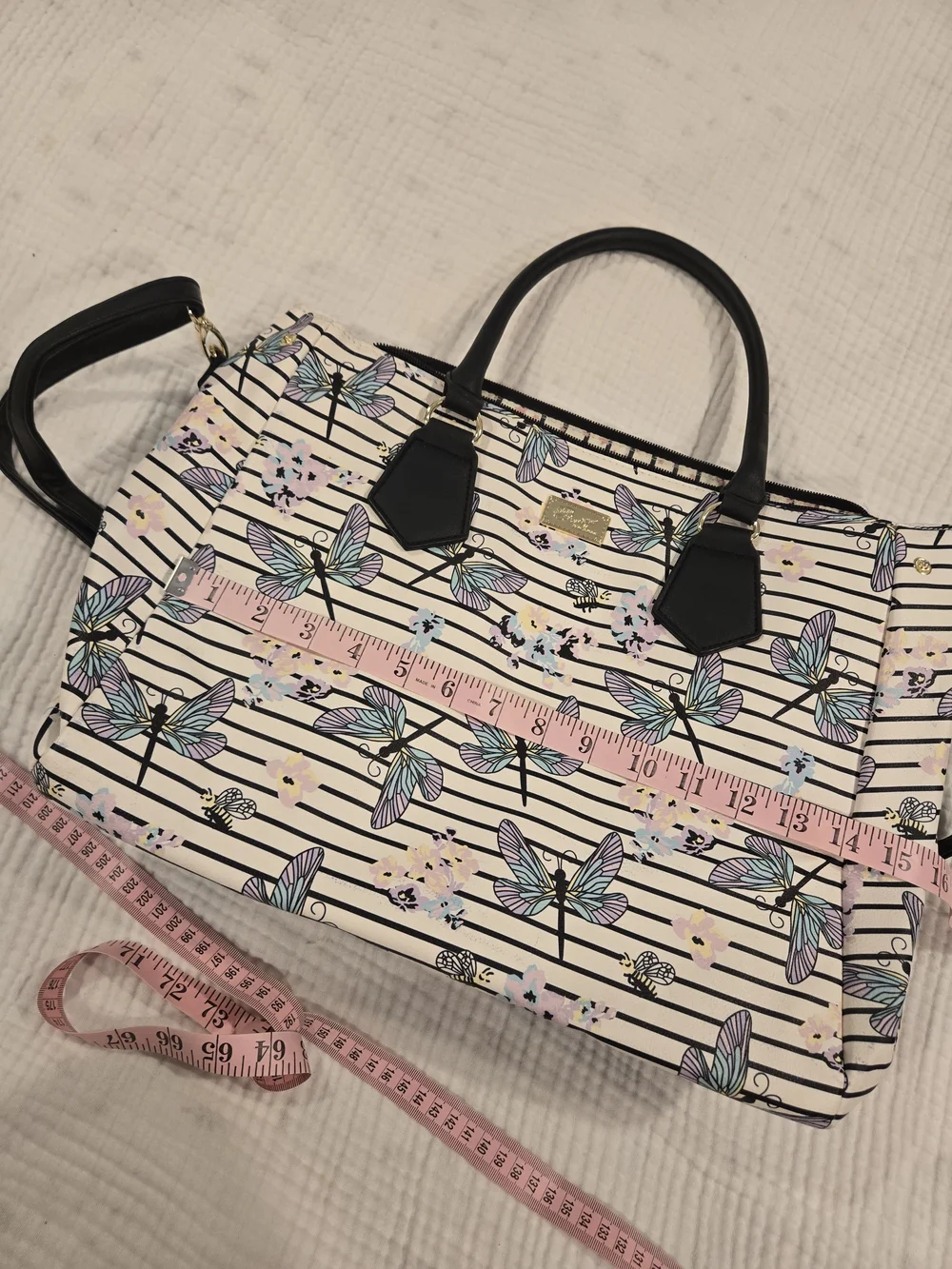 Betsey Johnson Butterfly Floral Stripe Tote with Black Trim
